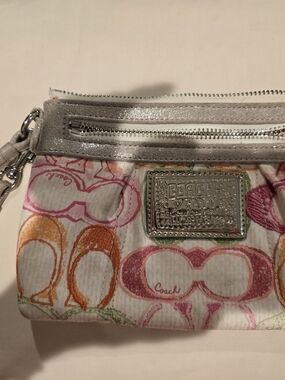 Coach Multicolor Signature Wristlet - Pink, Orange & Silver Trim